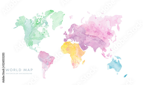 Fotografie, Obraz Vector hand drawn light grunge watercolor world map isolated on white background