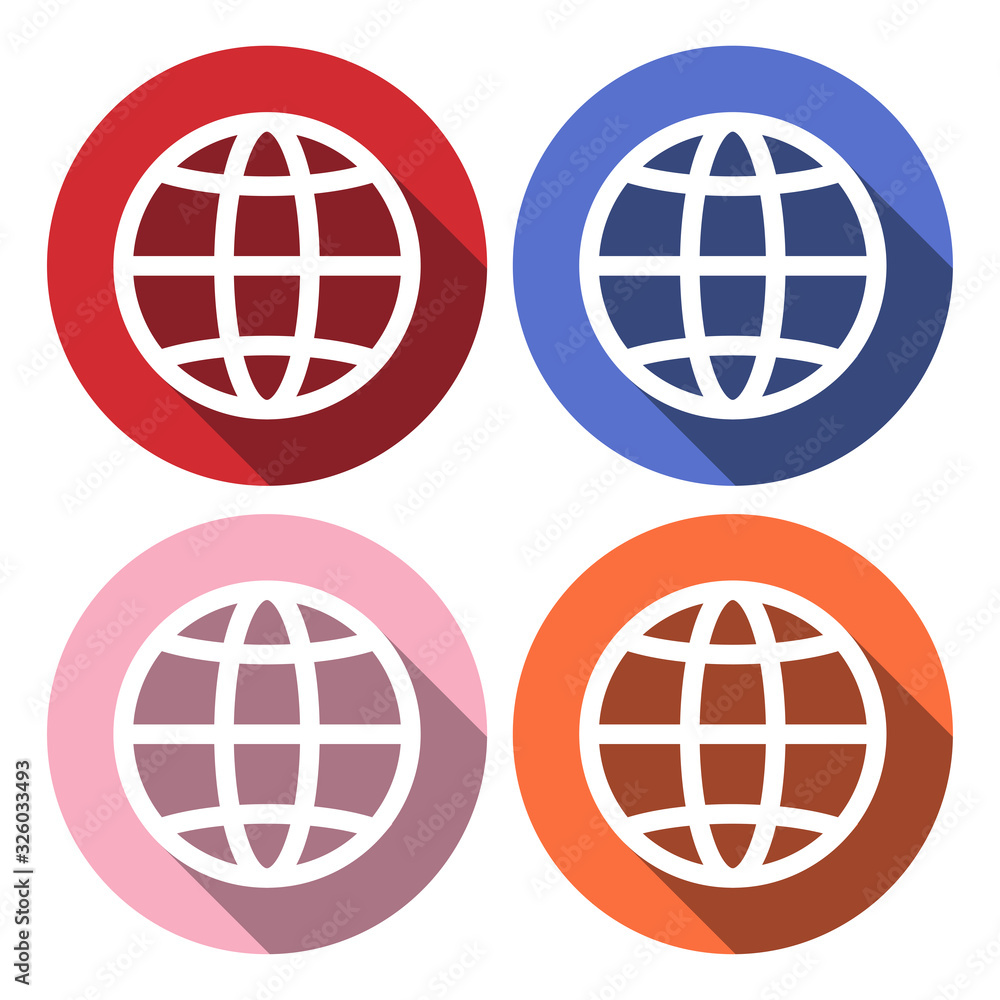 globe flat icon with long shadow colours buttons globe flat icon with long shadow colours buttons