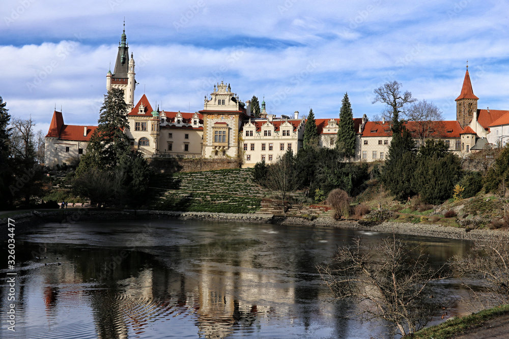 Pruhonice castle premises above the large pond