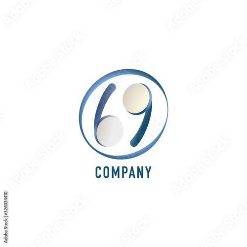 Lowercase Letter bg Alphabet Logo Design Template isolated on white background. Blue TWS Earphone icon with 69 Number Position illustrated. Pictorial Monogram logotype, Ring Shape Element
