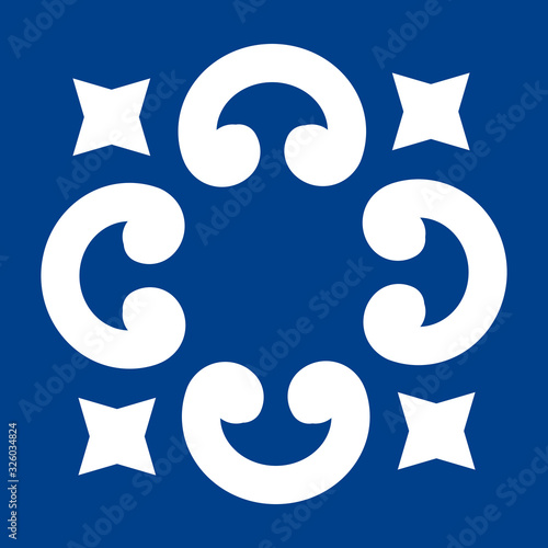 Mexican talavera tile pattern. Ornament in traditional style from Puebla in classic blue and white. Geometric ceramic tile. Folk art design from Mexico.