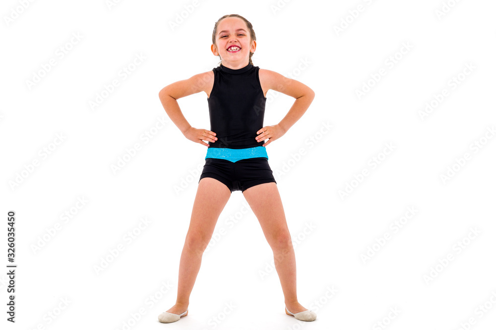 Girl child practice and doing rhythmic gymnastics portrait, white background. Girl child practice and doing rhythmic gymnastics portrait, white background.