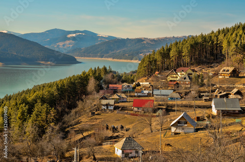 mountain village near to lake