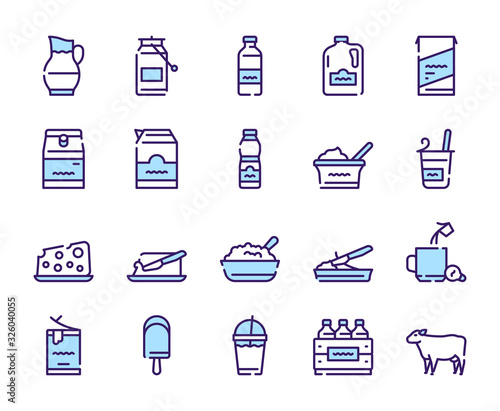  Dairy produce color icon set. Milk Products. Editable stroke