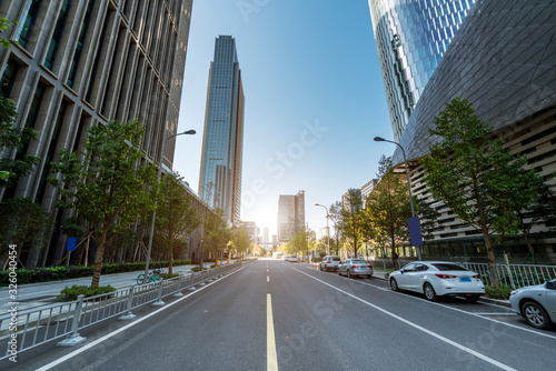 Photography Modern building office building and city street in Ningbo business district