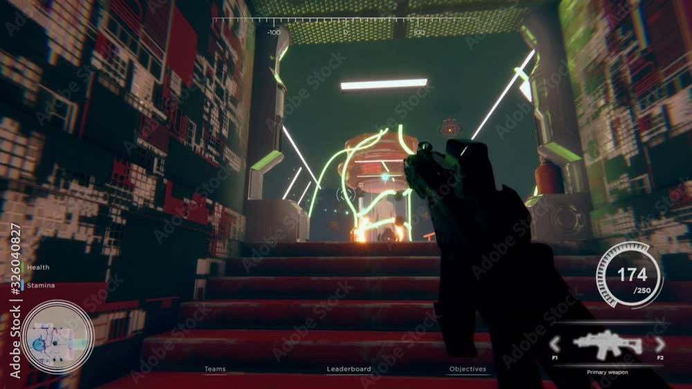 Alien space shooter 3D animation with game over overlay at the end