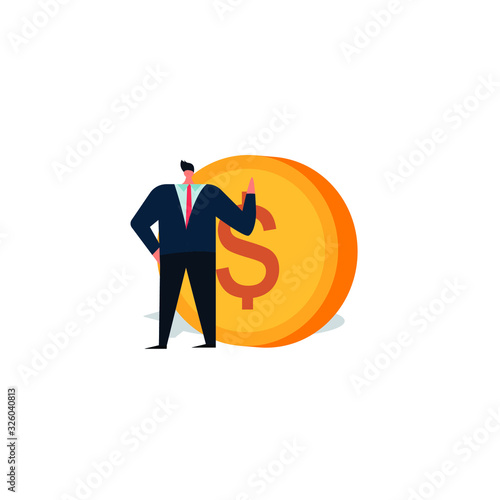 illustration of a businessman with a dollar coin