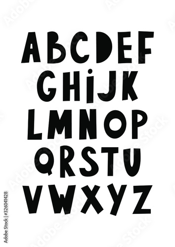 Hand drawn alphabet. Scandinavian style vector letters. Poster for kids. Nursery design. 