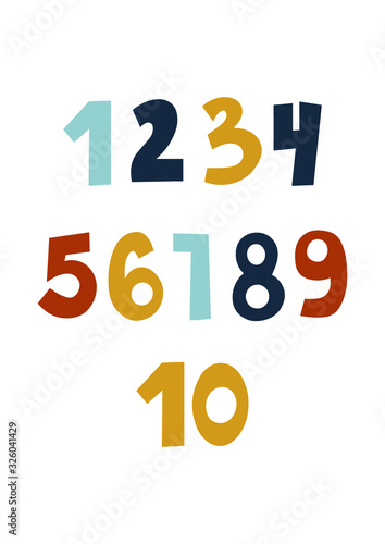Numbers frm one to ten. Poster for kids. Vectlr numbers