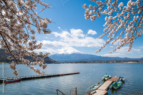 Wallpaper Mural Mount Fuji with cherry blossom at Lake kawaguchiko in japan spring season Torontodigital.ca
