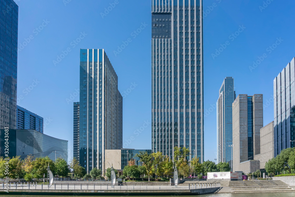 Urban road and modern office building of Ningbo business district Urban road and modern office building of Ningbo business district