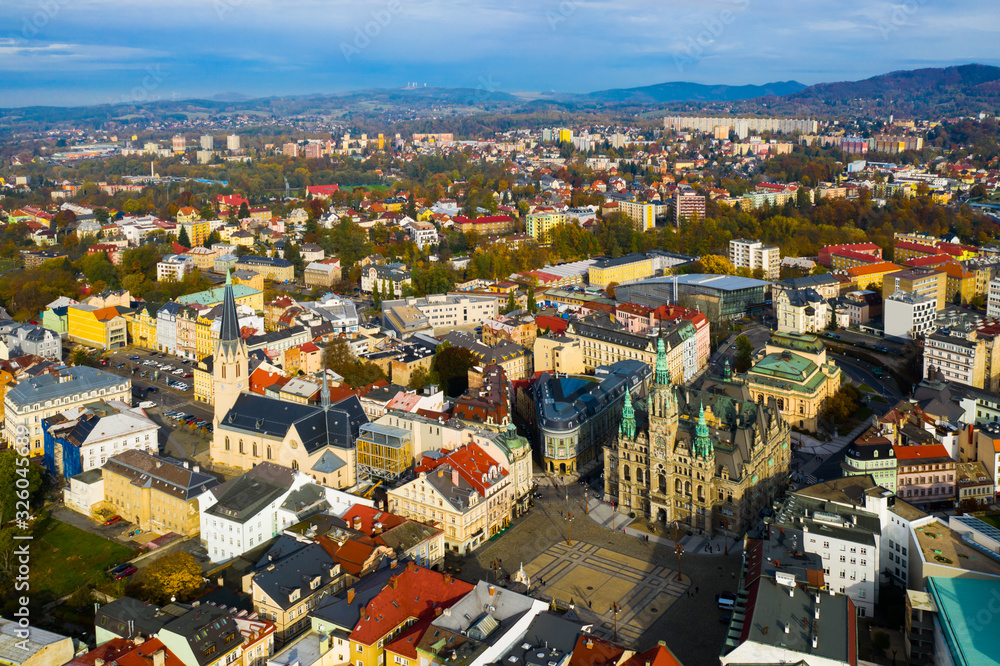 View from drone of Liberec, Czech Republic