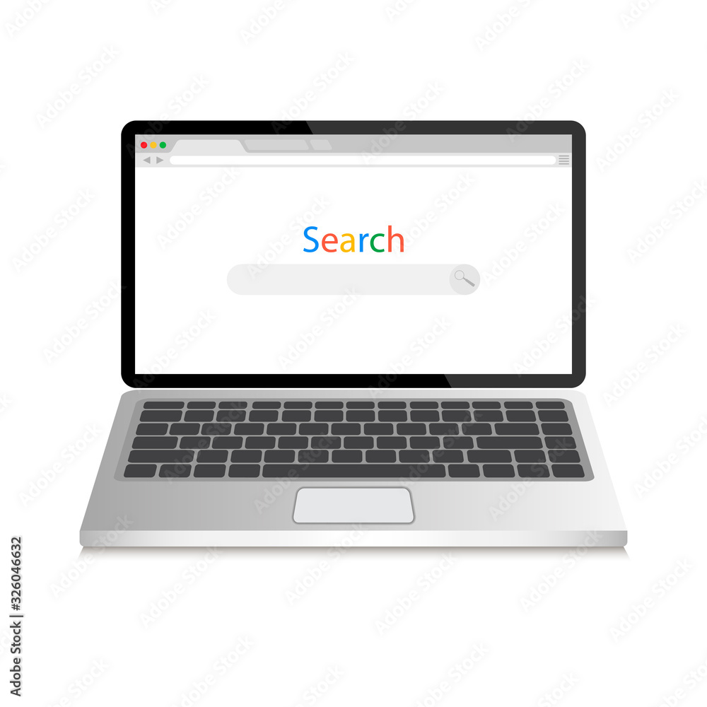 Open laptop and internet browser window on a screen. Web browser blank template in a flat style. Vector illustration isolated on white background. Open laptop and internet browser window on a screen. Web browser blank template in a flat style. Vector illustration isolated on white background.