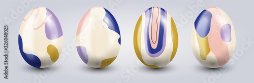 Traditional set of eggs in pastel shades on a light gradient background.