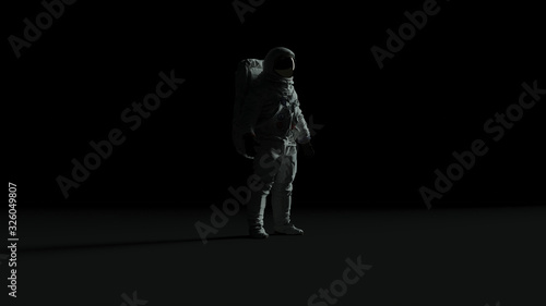 Astronaut with Gold Visor and White Spacesuit Back Light With Dark Grey Background with Back Side Lighting Quarter View 3d illustration 3d render