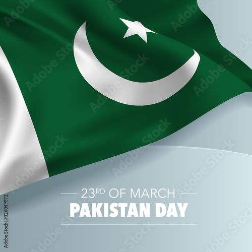 Pakistan day greeting card, banner, vector illustration.