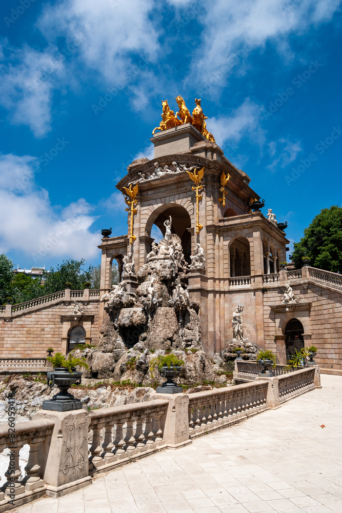 The beautiful fountain at Parc de la Ciutadella is a park on the northeastern edge of Ciutat Vella, Barcelona, Catalonia .
