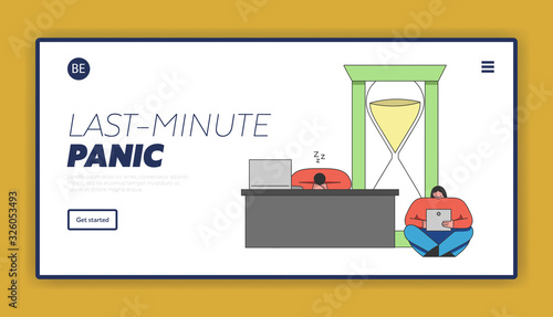 Concept of Deadline and Time Waste. Website Landing Page. Procrastinating Businessman is Sleeping At Workplace. People Are Delaying Work For Later. Web Page Outline Linear Flat Vector Illustration