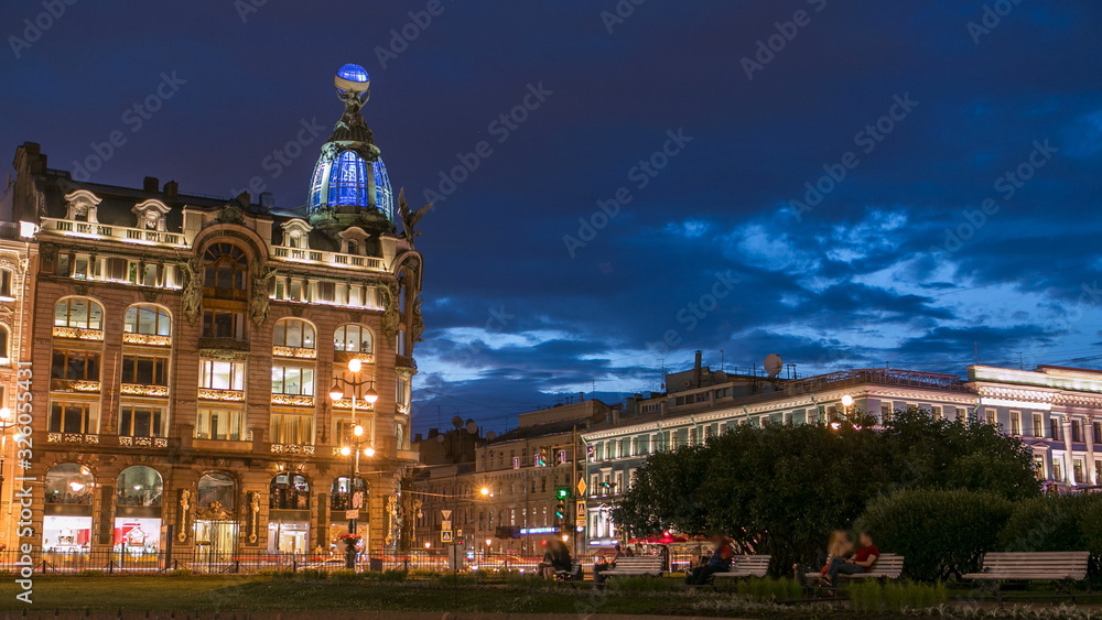 Singer House at the Saint Petersburg night timelapse.