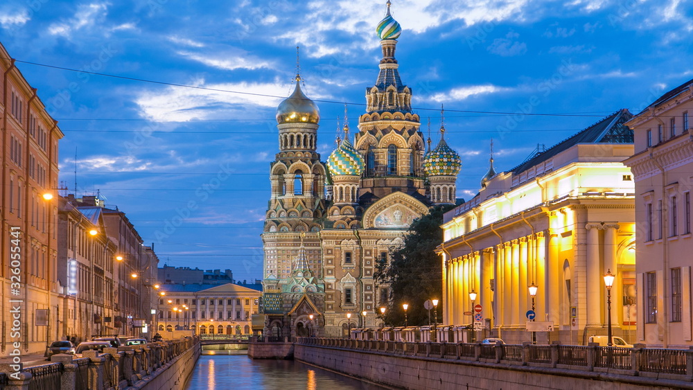 Church of the Savior on Spilled Blood night timelapse.