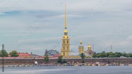 Peter and Paul Fortress across the Neva river timelapse , St. Petersburg, Russia