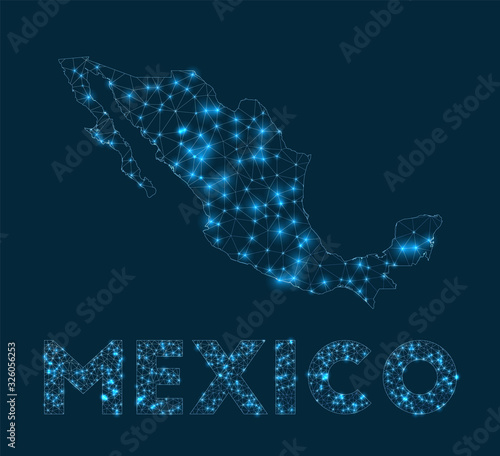 Mexico network map. Abstract geometric map of the country. Internet connections and telecommunication design. Stylish vector illustration.
