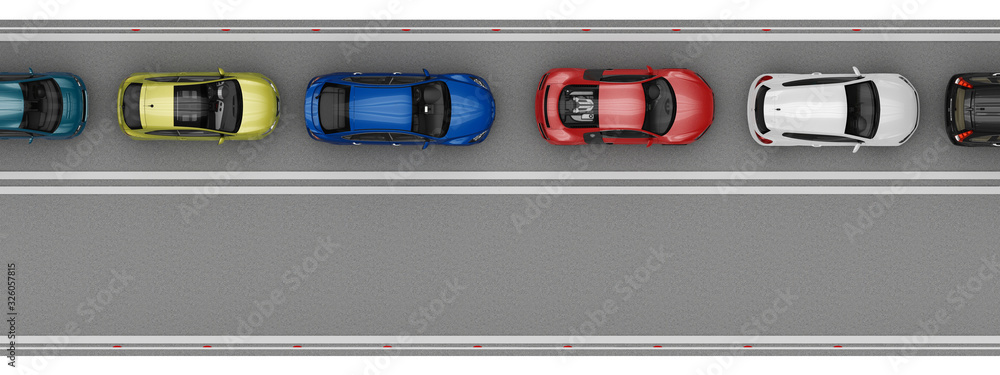 road with cars in one lane top view road with cars in one lane top view