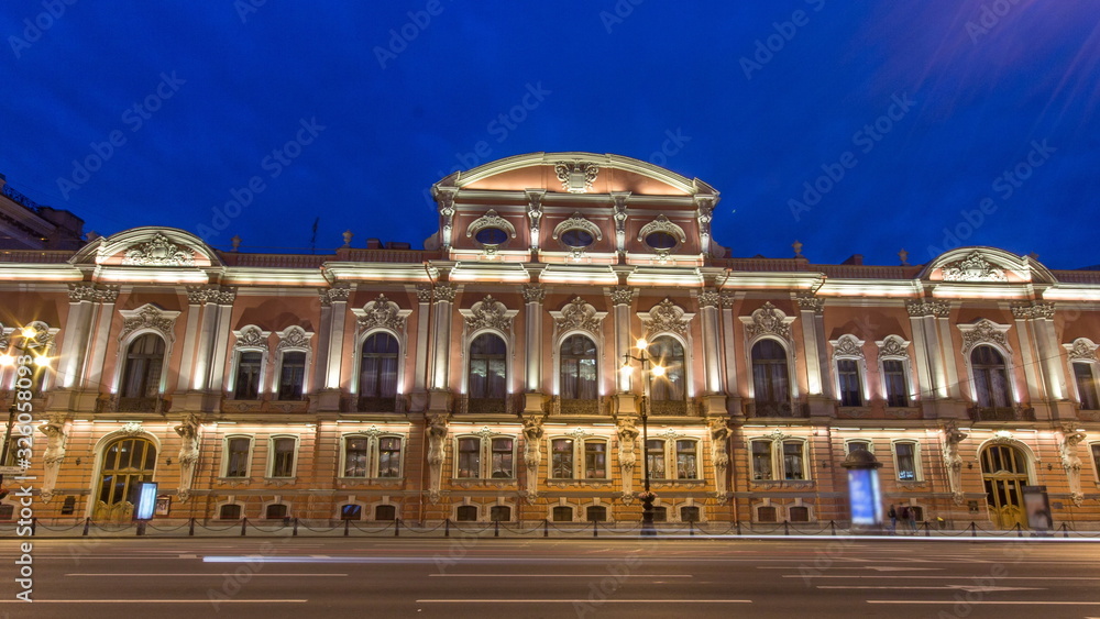 Beloselsky-Belozersky Palace night timelapse, St. Petersburg, Russia
