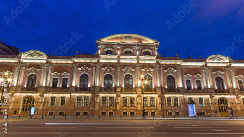 Beloselsky-Belozersky Palace night timelapse  St. Petersburg  Russia