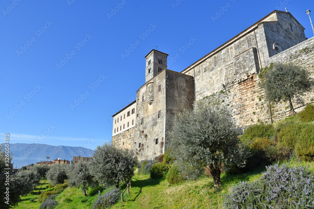 Ferentino, Italy. The public park under the ancient walls of a medieval town