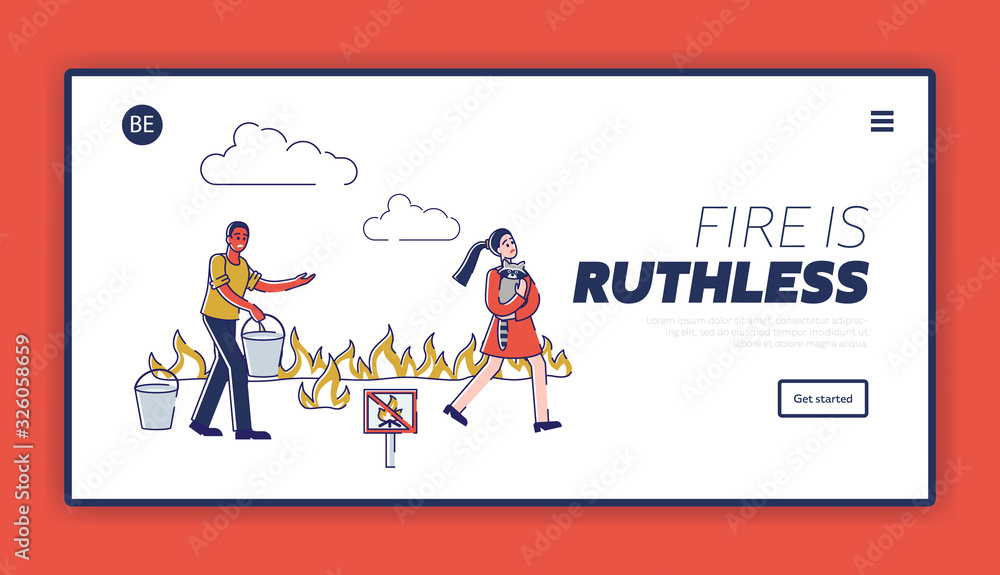Volunteers Bringing Water in Buckets Fight with Fire and Save Animals Website Landing Page. Firefighters Fighting with Blaze in Forest Web Page Banner. Cartoon Flat Vector Illustration, Line Art Volunteers Bringing Water in Buckets Fight with Fire and Save Animals Website Landing Page. Firefighters Fighting with Blaze in Forest Web Page Banner. Cartoon Flat Vector Illustration, Line Art