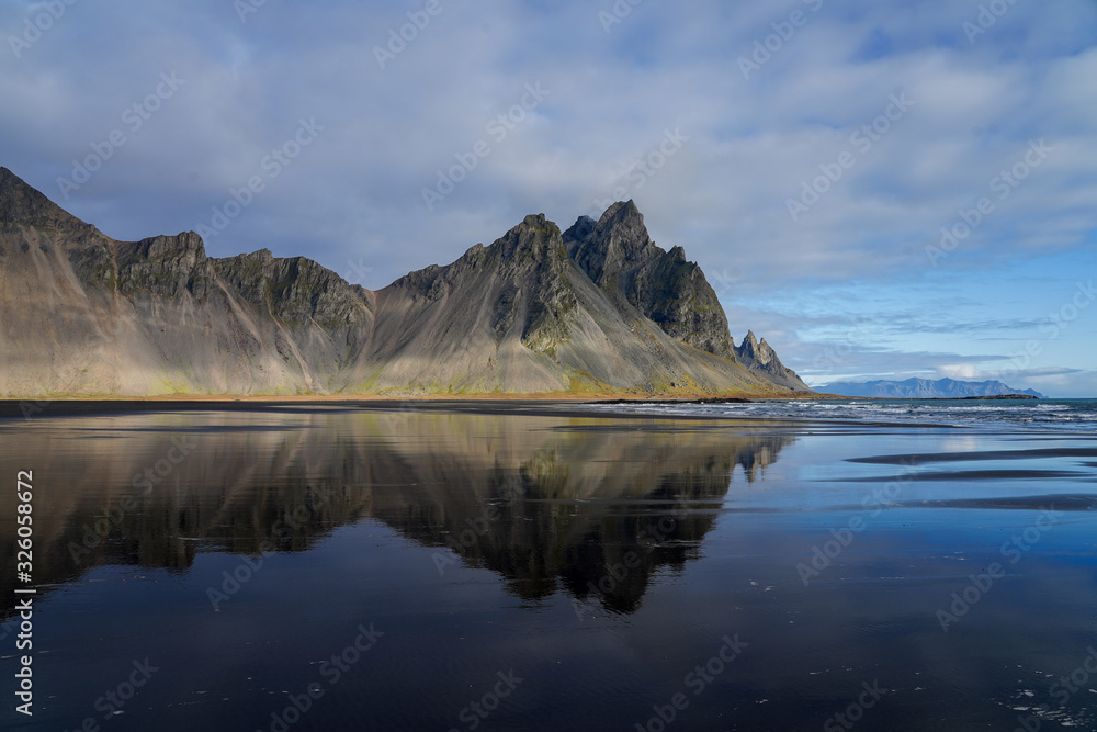 Vestrahorn mountain with black sand  highlight spot travel in Iceland