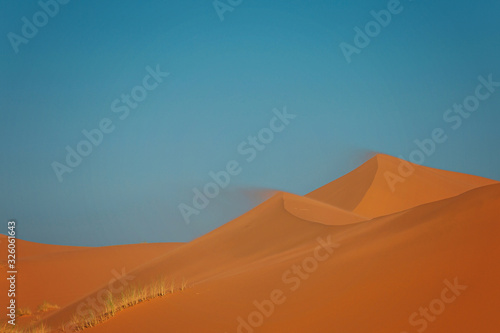 Desert Sands Landscape of Merzouga, Sahara. The wind drives the sand.
