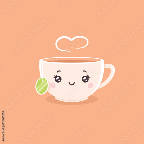 Cup of tea kawaii vector cartoon illustration