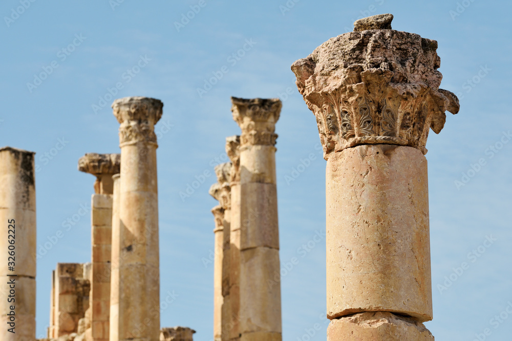 Columns of ruined Greco-Roman city of Gerasa Columns of ruined Greco-Roman city of Gerasa