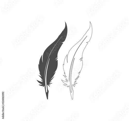 Collection of vintage feathers for a writer letter. Abstract feather icon, simple style - Stock Illustration