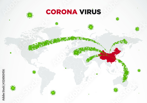 Coronavirus in China. Novel coronavirus (2019-nCoV). Flu or virus spreading. Dangerous ncov corona virus spreading of world map.