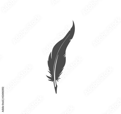 Gray vector pen writer icon. Stylish vintage feather closeup.