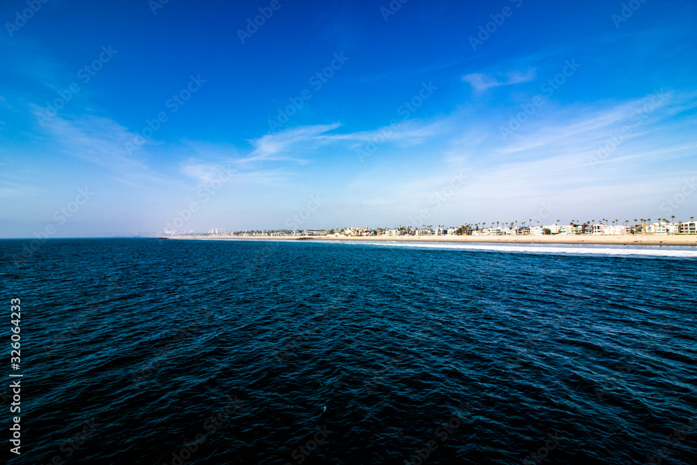 Panoramic view of Venice Beach and the boardwalk, pier of Santa Monica ...