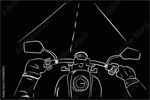 First face motorbike white lines on black background