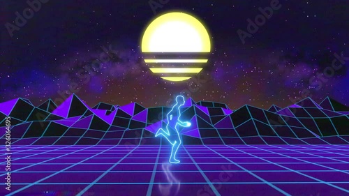 retro futuristic 80's neon cyber laser runner vhs effect 80's video loop