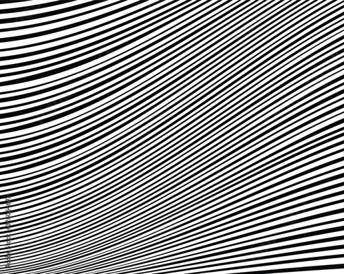  Abstract background with optical illusion wave. Black and white horizontal lines with wavy distortion effect for prints, web pages, template, posters, monochrome backgrounds and pattern