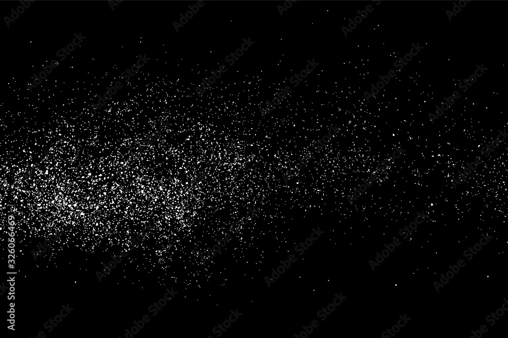 White Grainy Texture Isolated On Black Background. Dust Overlay. Light Coloured Noise Granules. Snow Vector Elements. Digitally Generated Image. Illustration, Eps 10. White Grainy Texture Isolated On Black Background. Dust Overlay. Light Coloured Noise Granules. Snow Vector Elements. Digitally Generated Image. Illustration, Eps 10.