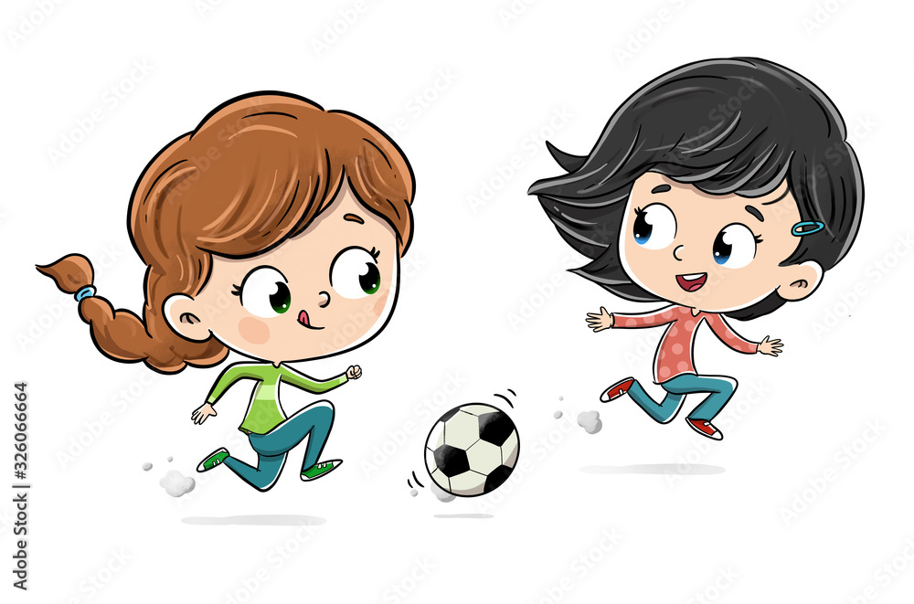 Group of girls playing football happily running after the ball Group of girls playing football happily running after the ball