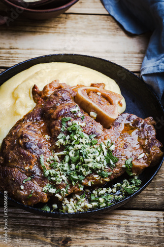 Osso buco with gremolata served with polenta