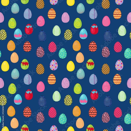 Seamless pattern with geometric easter eggs on a blue background. Stock vector illustration for decoration and design, packaging, wallpaper, fabrics, postcards, web pages, wrapping paper, Easter