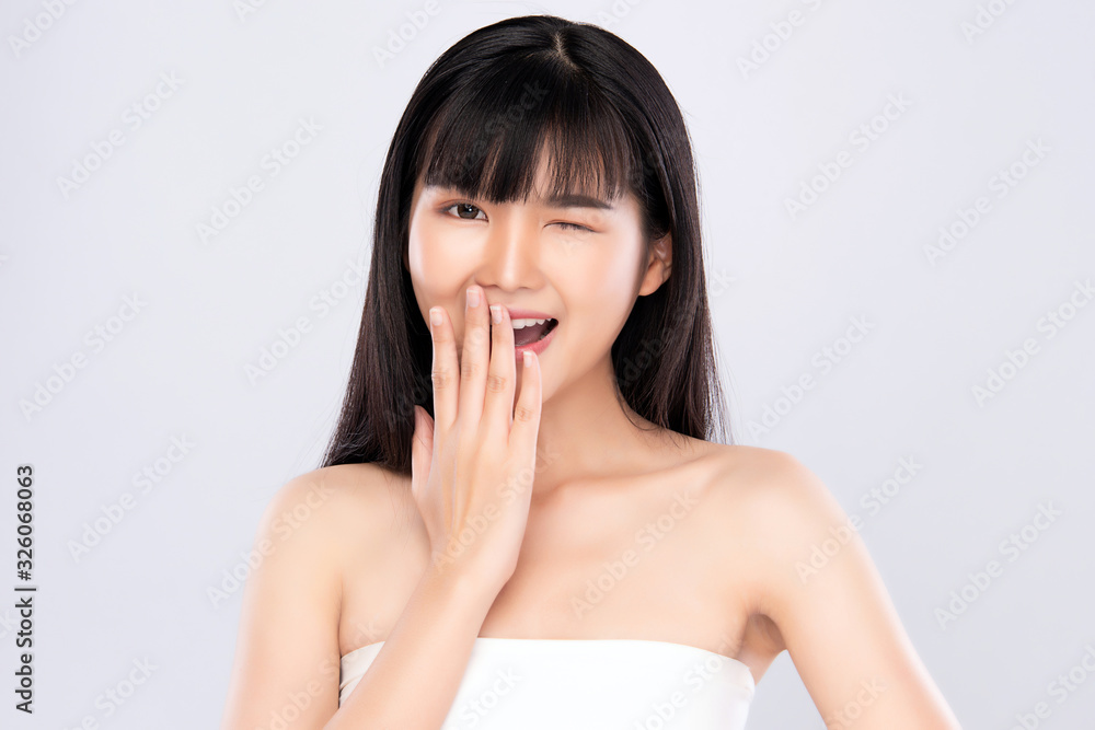 Portrait beautiful young asian woman clean fresh bare skin concept. Asian girl beauty face skincare and health wellness, Facial treatment, Perfect skin, Natural makeup, on white background, Portrait beautiful young asian woman clean fresh bare skin concept. Asian girl beauty face skincare and health wellness, Facial treatment, Perfect skin, Natural makeup, on white background,