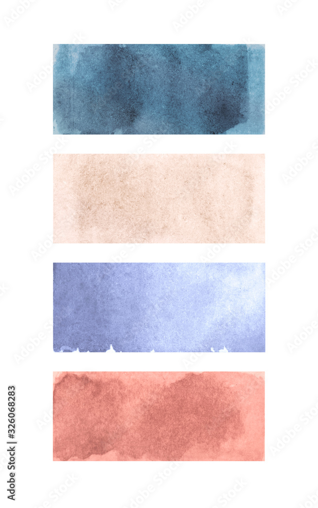 Fototapeta premium Set with watercolor splashes isolated on white background. Watercolor empty stickers for your text, beautiful design elements