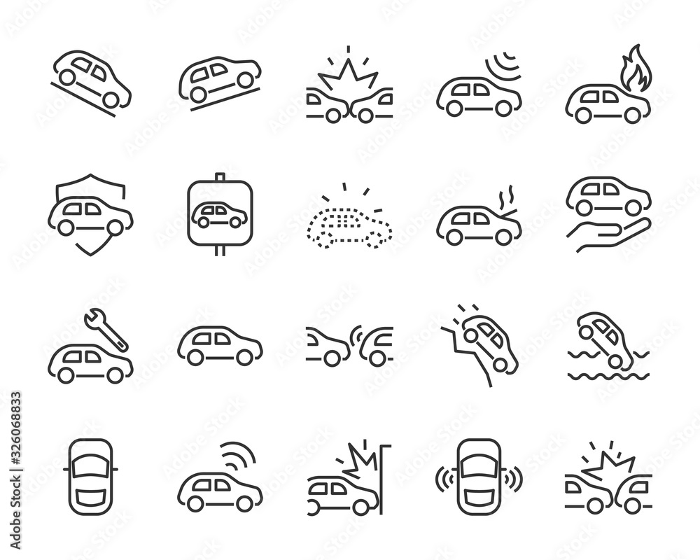 set of car icons, autocare, accident, crash, insurance, transport set of car icons, autocare, accident, crash, insurance, transport