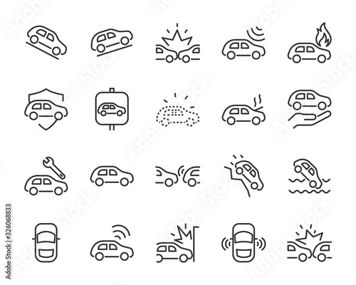 set of car icons, autocare, accident, crash, insurance, transport